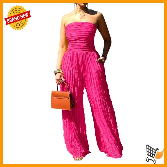 Pants - Strapless Backless Jumpsuit Wide Leg Polyester Romper Small Sexy Summer